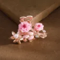 Korean style pink floral hair claw clip, rose gold metal mini hair catch for women and girls. - Pink
