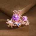 Korean style crystal floral hair claw clip, small rose gold metal hair accessories for women. - Purple