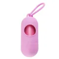 Portable pink dog waste bag dispenser with hook, convenient for pet outdoor walking and cleaning. - Pink