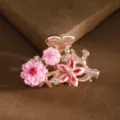 Korean fashion pink flower crystal hair claw clip elegant small metal hair accessory for women - Pink