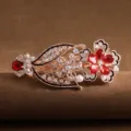 Rhinestone crystal hair clip elegant floral spring barrette sparkling red hair accessories - Red