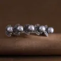 Gray pearl rhinestone hair clip, elegant crystal leaf spring barrette for women hair styling - Gray