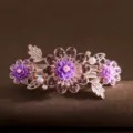 Elegant crystal flower hair clip, rose gold spring barrette for women and mom style hair styling. - Purple