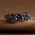 Vintage black metal spring hair clip with sparkling blue rhinestones floral design for women - Gunmetal Dark Blue