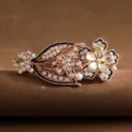 Rose gold crystal rhinestone hair clip elegant floral barrette spring hair accessories for women - White Champagne