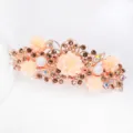 Rose gold rhinestone floral hair clip with pink flowers and pearls, elegant hair barrette. - Champagne (FS016)