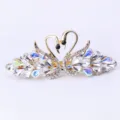 Crystal twin swan hair clip elegant gold barrette rhinestone hair accessories for women - White