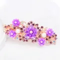 Rose gold purple flower rhinestone hair clip elegant barrette women fashion hair accessory for daily - Purple (FS016)