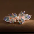 Elegante pinza para el pelo con diamantes de imitación grandes y cristales azules para mujeres. - Lazo / Azul