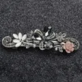 Vintage rhinestone spring hair clip featuring crystal flowers and pink rose for women. - FJ029 / Gray