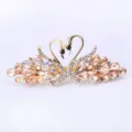 Double swan crystal hair clip gold rhinestone barrette elegant women fashion hair accessory - Champagne