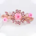 Elegant rose gold rhinestone spring hair clip with pink floral details and pearls for women - Pink (FJ026)