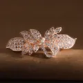 Elegant rose gold rhinestone hair clip, sparkling leaf design barrette for women's daily styling. - Bow / White