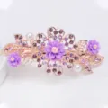Elegant rhinestone floral spring hair clip with purple crystal and pearl for women - Purple (FJ026)
