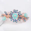 Elegant rhinestone floral hair clip with blue crystals and pearls for women spring barrette. - Blue (FJ026)