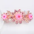 Korean style rhinestone flower spring hair clip for women, elegant rose gold hairpin accessory. - Pink (FJ025)