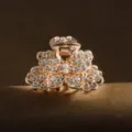 Small metallic rhinestone hair claw clip, elegant mini flower hairpin for women side styling - White