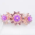 Rhinestone flower spring hair clip variant, elegant gold metal barrette for women styling. - Purple (FJ025)
