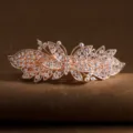 Rose gold rhinestone hair clip large crystal barrette butterfly leaf spring clip for women - Butterfly / White