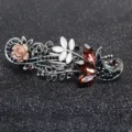 Korean vintage crystal spring hair clip elegant rhinestone floral hair accessory for women. - FJ030 / Burgundy