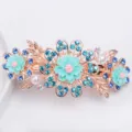 Elegant floral rhinestone spring hair clip, rose gold metal barrette for women daily styling. - Blue (FJ025)