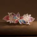 Korean style large rhinestone hair clip, colorful crystal leaf spring hair barrette for women - Flower / Colorful