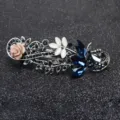Vintage rhinestone hair clip with blue crystals and floral design for women elegant hair accessory - FJ030 / Blue
