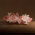 Korean style large rhinestone hair clip elegant flower design metal spring barrette for women - Flower / Pink