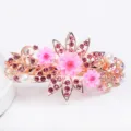 Elegant pink rhinestone floral spring hair clip for women, sparkling crystal barrette accessory. - Pink (FJ024)