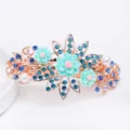 Elegant rhinestone spring hair clip with mint green flowers and pearls for women styling. - Blue (FJ024)