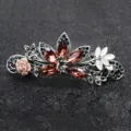 Vintage rhinestone spring hair clip with red crystals, pink rose and elegant metal design. - FJ031 / Burgundy