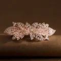 Large rhinestone hair clip for women, elegant rose gold floral barrette spring clip. - Flower / White