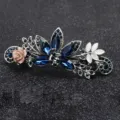 Vintage rhinestone hair clip blue crystal barrette elegant floral metal hair accessories - FJ031 / Blue