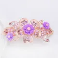 Elegant rhinestone floral hair barrette with purple flowers and pearls for women styling - Purple (FJ027)