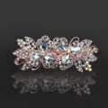 Elegante pinza de pelo de oro rosa con estrás y cristal floral pasador para mujer. - CHA213 Blanco