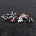 Vintage rhinestone spring hair clip with colorful crystal flowers and elegant design. - FJ032 / Burgundy