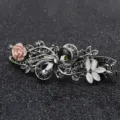 Vintage rhinestone hair clip with pink rose crystals elegant women fashion barrette accessory - FJ033 / Gray