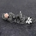 Vintage rhinestone spring hair clip with pink rose and crystal details, elegant design. - FJ034 / Gray