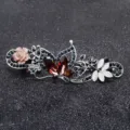 Vintage rhinestone hair clip with pink rose and blue crystals for elegant women daily wear - FJ034 / Burgundy