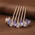Peineta de pelo mariposa en oro rosa con cristales y estrás morados, elegante accesorio rodete. - Mariposa Morada Súper Brillante