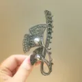 Elegant metal hair claw clip featuring fan shape with shiny rhinestones and classic faux pearl. - Fan-shaped Style (YZAM117-1) / Gunmetal