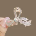 Rose gold rhinestone bow hair claw clip, elegant medium size hair accessory for styling. - White