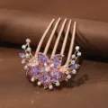Peineta para el pelo de flor de oro rosa con pedrería violeta para mujeres accesorios - Flor Morada Súper Brillante