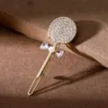 Gold rhinestone lollipop hair clip, sweet crystal pearl bobby pin for women - Gold White