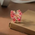 Pink rhinestone butterfly hair claw clip, sparkling alloy hair accessories for women and girls. - Rose Red