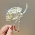 Elegant rhinestone fan hair claw clip for women sweet floral hair accessories shiny jaw clamp - Floral Fan-shaped Style (YZAP33-15) / Gold