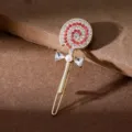Rhinestone lollipop hair clip for women, sweet metal bobby pin with pearls and crystals. - Gold Red