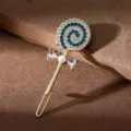 Chic rhinestone lollipop hair clip, blue and white crystal cute side hairpin for women and girls. - Gold and Blue