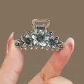 Compact silver metal hair claw clip with elegant floral carving, minimalist style for daily wear. - YZA39-7 / Antique Silver