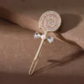 Gold lollipop hairpin with rhinestones and pearl accent, sweet style variant for daily wear. - Gold Champagne